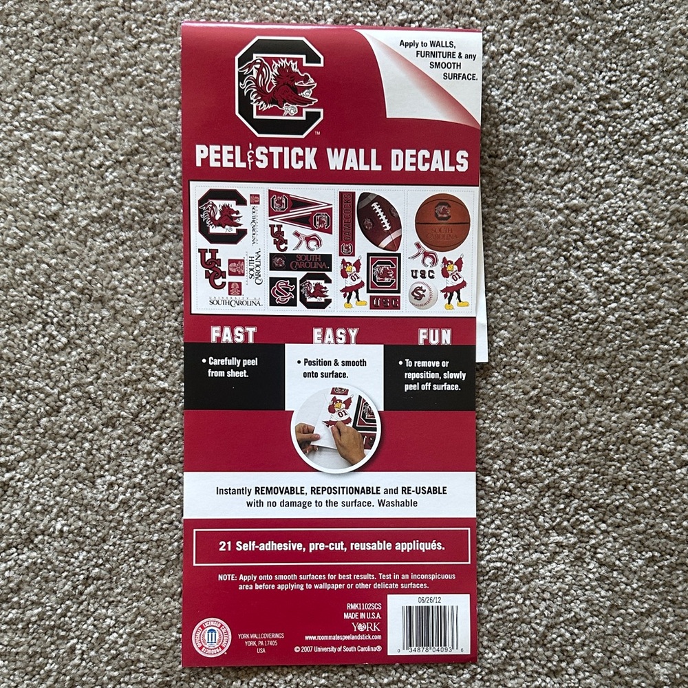 University of South Carolina Gamecocks Peel & Stick Wall Decals - Garnet & White